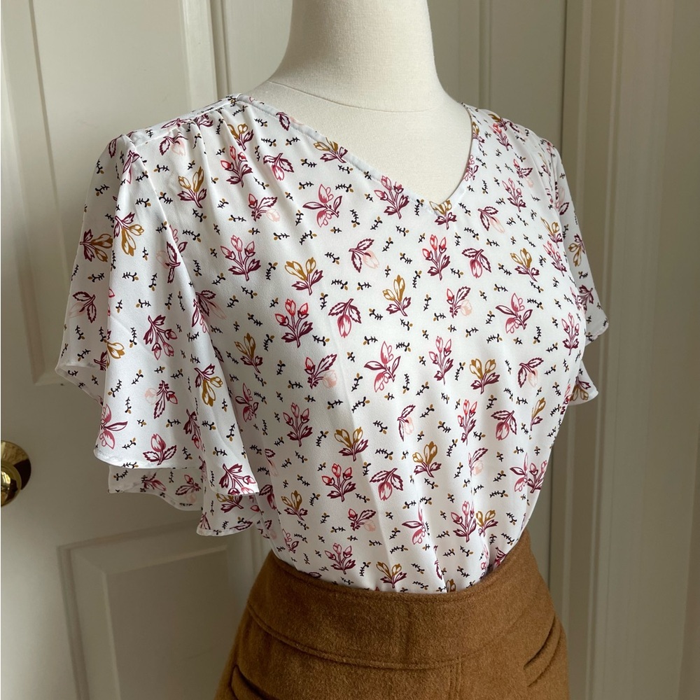 Loft Fall Floral Print Short Sleeves Blouse